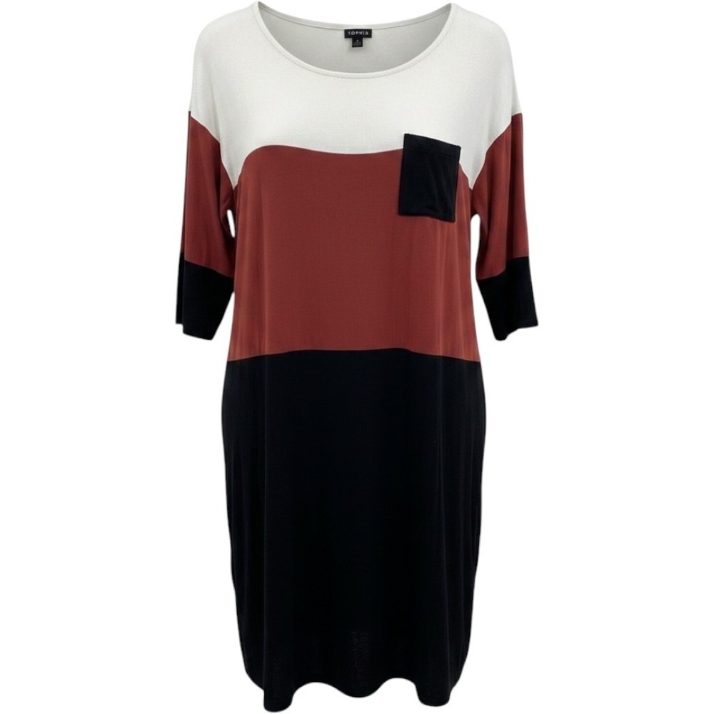 Torrid Colorblock T-Shirt Dress White Orange Black Pocket Knit Midi Womens 1 1X